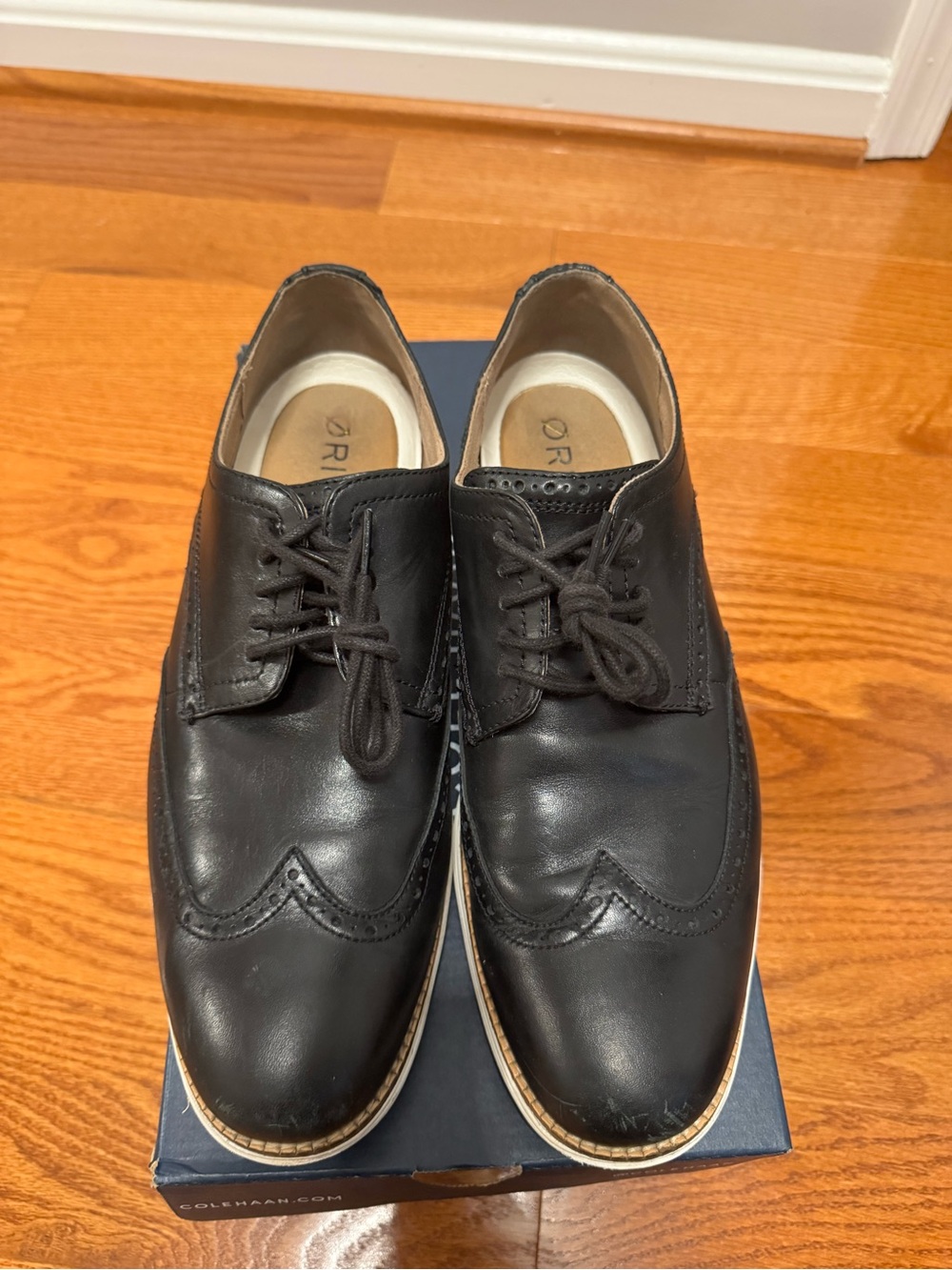 Cole Haan Black Leather Wingtip Oxfords
